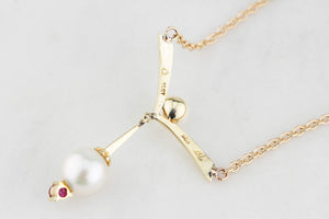 VINTAGE c1940 PEARL & RUBY NECKLACE 14ct GOLD