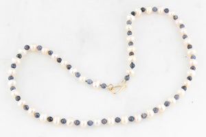 BESPOKE PEARL & SAPPHIRE NECKLACE 9ct GOLD CLASP