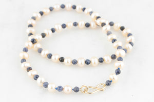 BESPOKE PEARL & SAPPHIRE NECKLACE 9ct GOLD CLASP