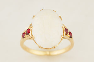 RETRO MID CENTRUY OPAL & GARNET RING 14ct GOLD
