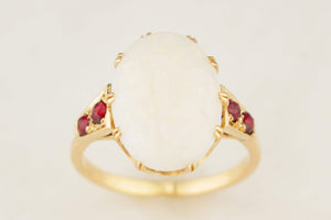 RETRO MID CENTRUY OPAL & GARNET RING 14ct GOLD