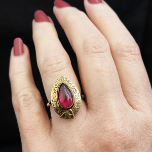 ANTIQUE VICTORIAN GARNET c1860 MOURNING RING 9ct GOLD