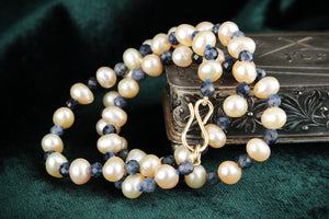 BESPOKE PEARL & SAPPHIRE NECKLACE 9ct GOLD CLASP