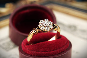 ANTIQUE VICTORIAN c1890 AUSTRALIAN DIAMOND DAISY CLUSTER RING 18ct GOLD