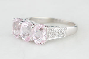 MODERN KUNZITE & DIAMOND TRILOGY RING 9ct WHITE GOLD