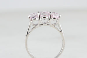 MODERN KUNZITE & DIAMOND TRILOGY RING 9ct WHITE GOLD