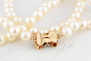 VINTAGE PEARL SINGLE STRAND NECKLACE WITH DIAMOND CLASP 14ct GOLD