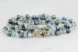 BESPOKE TAHITIAN PEARL & AQUAMARINE NECKLACE 9ct GOLD