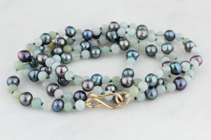 BESPOKE TAHITIAN PEARL & AQUAMARINE NECKLACE 9ct GOLD
