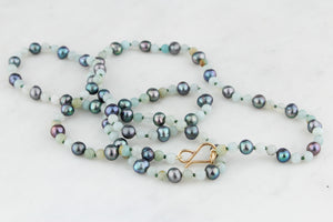 BESPOKE TAHITIAN PEARL & AQUAMARINE NECKLACE 9ct GOLD