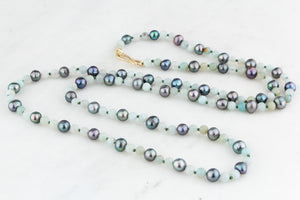 BESPOKE TAHITIAN PEARL & AQUAMARINE NECKLACE 9ct GOLD