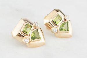 RETRO STATEMENT PERIDOT & DIAMOND EARRINGS 9ct GOLD