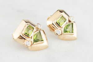 RETRO STATEMENT PERIDOT & DIAMOND EARRINGS 9ct GOLD