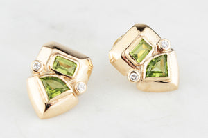 RETRO STATEMENT PERIDOT & DIAMOND EARRINGS 9ct GOLD