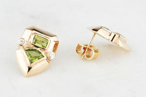 RETRO STATEMENT PERIDOT & DIAMOND EARRINGS 9ct GOLD