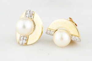 STATEMENT VINTAGE PEARL & DIAMOND EARRINGS 18ct GOLD