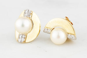 STATEMENT VINTAGE PEARL & DIAMOND EARRINGS 18ct GOLD