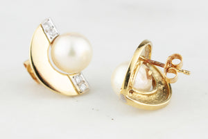 STATEMENT VINTAGE PEARL & DIAMOND EARRINGS 18ct GOLD