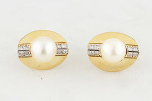 STATEMENT VINTAGE PEARL & DIAMOND EARRINGS 18ct GOLD