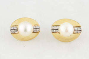 STATEMENT VINTAGE PEARL & DIAMOND EARRINGS 18ct GOLD