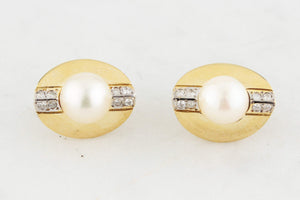 STATEMENT VINTAGE PEARL & DIAMOND EARRINGS 18ct GOLD