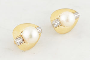 STATEMENT VINTAGE PEARL & DIAMOND EARRINGS 18ct GOLD