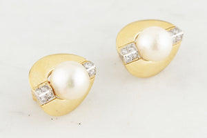 STATEMENT VINTAGE PEARL & DIAMOND EARRINGS 18ct GOLD