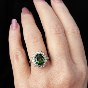VINTAGE c1930 GREEN TOURMALINE & DIAMOND RING 18ct WHITE GOLD