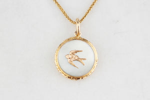 ANTIQUE EDWARDIAN MOTHER OF PEARL SWALLOW PENDANT 9ct GOLD