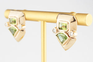 RETRO STATEMENT PERIDOT & DIAMOND EARRINGS 9ct GOLD