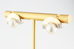 STATEMENT VINTAGE PEARL & DIAMOND EARRINGS 18ct GOLD