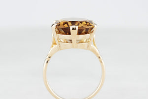 VINTAGE MID-CENTURY 1961 CITRINE COCKTAIL RING 9ct GOLD
