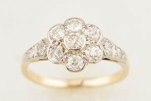 ANTIQUE ART DECO c1920 .70ct DIAMOND DAISY RING 18ct GOLD