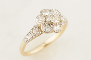 ANTIQUE ART DECO c1920 .70ct DIAMOND DAISY RING 18ct GOLD