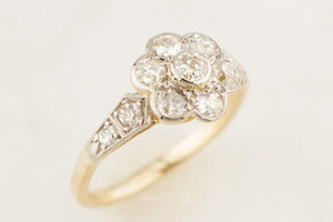 ANTIQUE ART DECO c1920 .70ct DIAMOND DAISY RING 18ct GOLD