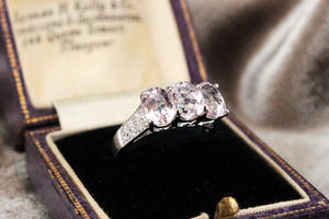 MODERN KUNZITE & DIAMOND TRILOGY RING 9ct WHITE GOLD