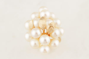 VINTAGE c1940/50 PEARL AND GOLD LEAF CLUSTER RING 14ct GOLD