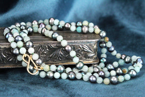 BESPOKE TAHITIAN PEARL & AQUAMARINE NECKLACE 9ct GOLD