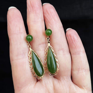 VINTAGE NEPHRITE JADE EARRINGS 14ct GOLD