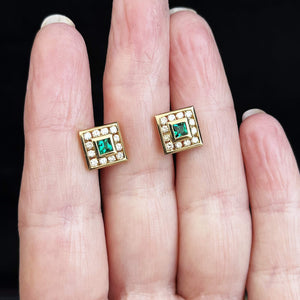 CONTEMPORARY EMERALD & DIAMOND EARRINGS 9ct GOLD