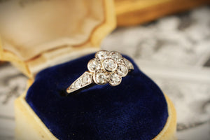 ANTIQUE ART DECO c1920 .70ct DIAMOND DAISY RING 18ct GOLD