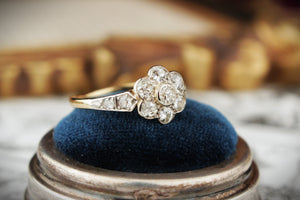 ANTIQUE ART DECO c1920 .70ct DIAMOND DAISY RING 18ct GOLD