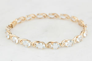 VINTAGE 8.50ct AQUAMARINE LINE BRACELET 10ct GOLD