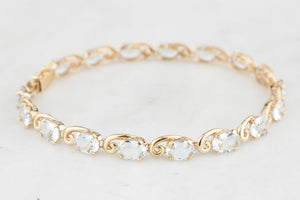 VINTAGE 8.50ct AQUAMARINE LINE BRACELET 10ct GOLD