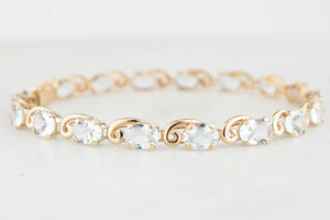 VINTAGE 8.50ct AQUAMARINE LINE BRACELET 10ct GOLD