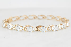VINTAGE 8.50ct AQUAMARINE LINE BRACELET 10ct GOLD