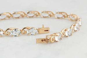 VINTAGE 8.50ct AQUAMARINE LINE BRACELET 10ct GOLD