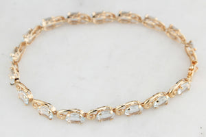 VINTAGE 8.50ct AQUAMARINE LINE BRACELET 10ct GOLD