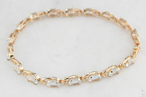 VINTAGE 8.50ct AQUAMARINE LINE BRACELET 10ct GOLD