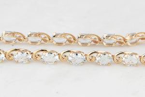 VINTAGE 8.50ct AQUAMARINE LINE BRACELET 10ct GOLD